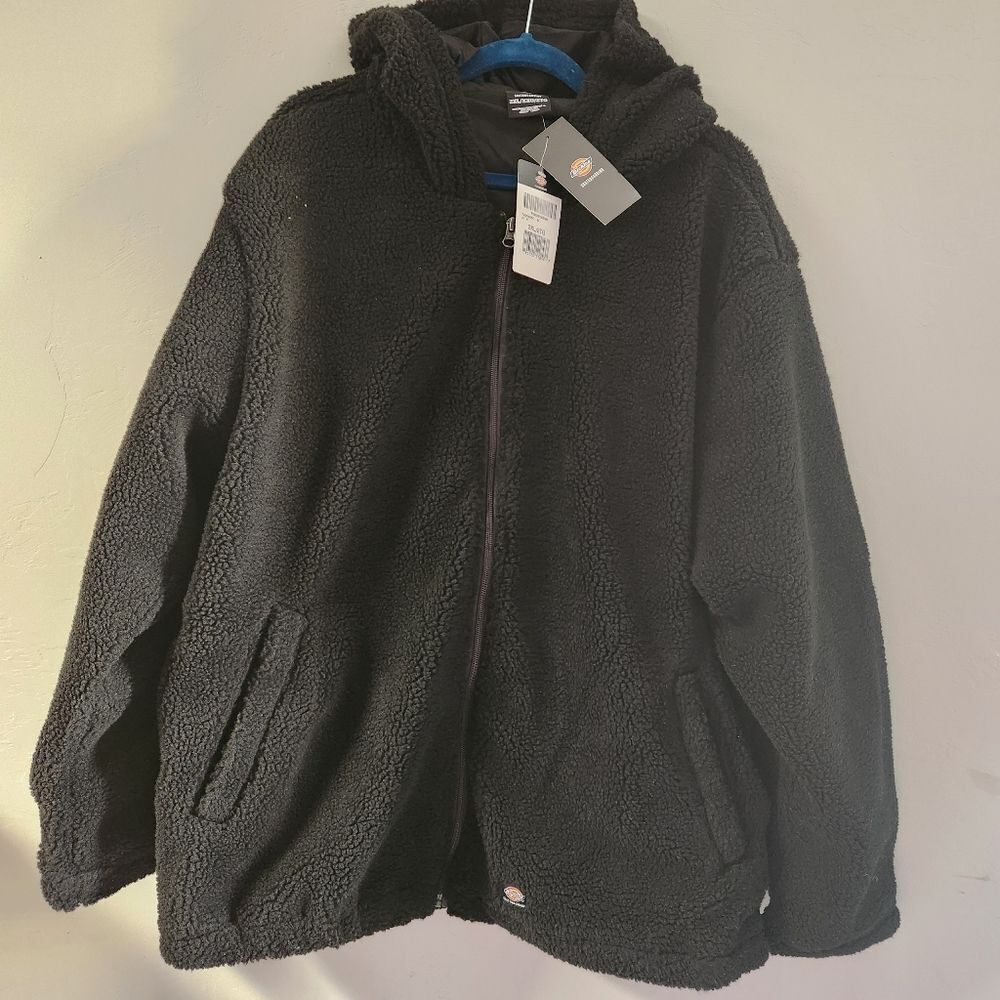 Dickies Black Fleece Jacket Size 2XL Hooded Interior Pocket Skateboarding Zip Up